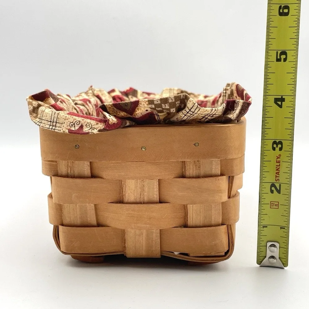 Handmade Woven Wood Bread Basket With Cushion Fabric Liner Primitive Farmhouse